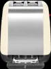A front view of a cream and silver toaster against a black background. Produktbild-Vorschau