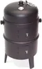 A black charcoal smoker grill with two stacked chambers and three legs, shown against a white background. Produktbild-Vorschau