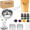 A collection of items for making candles, laid out on a white background. Produktbild-Vorschau