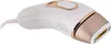 A close-up, angled shot of a white and rose gold IPL hair removal device against a plain white background. Produktbild-Vorschau