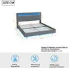 A diagram of a bed with dimensions and icons indicating features. Produktbild-Vorschau