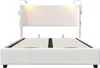 A white upholstered bed frame with a headboard and integrated reading lights. Náhľad obrázku produktu