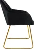 A side view of a black velvet dining chair with gold metal legs. Náhľad obrázku produktu