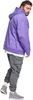A man wearing a purple hoodie and gray cargo pants, viewed from the side. Produktbild-Vorschau