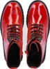 A top-down view of a pair of red patent leather lace-up boots. Produktbild-Vorschau