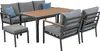 A six-piece outdoor furniture set including a sofa, two chairs, a table, and an ottoman, arranged on a white background. Produktbild-Vorschau