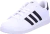 A white Adidas sneaker with black stripes is shown against a white background. Voir les images du produit