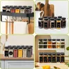 Collage of four images showing spice jars on shelves and countertops. Produktbild-Vorschau
