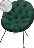 A green cushion on a black chair with black legs, shown against a white background. A close-up inset shows the cushion's filling. Produktbild-Vorschau