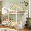 A children's bunk bed with a house-like structure, decorated for Christmas, in a bedroom setting. Anteprima dell’immagine prodotto