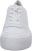 A front view of a white leather sneaker. Voir les images du produit