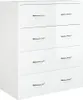 A white chest of drawers with four drawers and silver handles, shown from a slightly angled front view against a white background. Náhled obrázku produktu