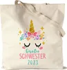 Große Schwester 2023 Jutebeutel Stoffbeutel Canvas Einhorn Produktbild-Vorschau 1