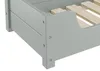 Close-up view of the corner of a grey pet bed frame with wooden slats visible inside. Produktbild-Vorschau