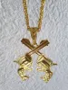 W31008-28 goldfarbig Damen Herren Kette mit 2 Pistolen Produktbild-Vorschau 2
