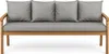 A studio shot of a wooden sofa with gray cushions. Voir les images du produit