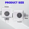 Two views of a white power adapter with multiple outlets, with dimensions indicated by dotted lines and text. Voir les images du produit