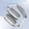 A pair of silver and gray over-ear headphones are shown folded, with text overlays highlighting their features. Náhľad obrázku produktu