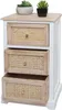 A white and natural wood bedside table with three rattan drawers. Anteprima dell’immagine prodotto