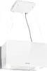 A white island range hood suspended from the ceiling by wires. Náhľad obrázku produktu