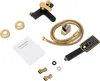 A set of bathroom fixtures including a faucet, showerhead, hose, and mounting hardware, laid out on a white background. Podgląd zdjęcia produktu