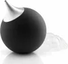 A black soap dispenser with a silver nozzle is shown on a white background, with a cluster of bubbles to the right. Produktbild-Vorschau