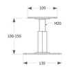 A technical drawing of a metal post support with dimensions and thread size indicated. Náhľad obrázku produktu