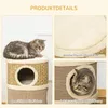 A collage of images showing a cat on a cat tree and close-ups of its features. Produktbild-Vorschau