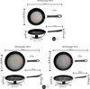 Diagrams showing dimensions and capacities of frying pans. Produktbild-Vorschau