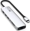 A silver Satechi USB-C multi-port adapter with a black braided cable and USB-C connector is shown against a white background. Náhled obrázku produktu