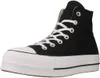 A black high-top Converse sneaker with a white platform sole and white laces, shown against a white background. Voir les images du produit