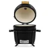 A black ceramic kamado grill with the lid open, shown from the front on a white background. Produktbild-Vorschau