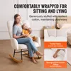 A woman is feeding a baby while sitting in a white rocking chair. The image also includes close-ups of the chair's fabric and filling. Podgląd zdjęcia produktu