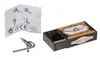 A metal puzzle, its packaging, and instructions are shown against a white background. Produktbild-Vorschau