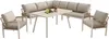 An outdoor furniture set consisting of a corner sofa, two armchairs, and a coffee table, arranged on a white background. Náhľad obrázku produktu