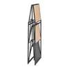 A folded shelving unit with a metal frame and wooden shelves against a white background. Náhled obrázku produktu