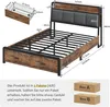 A diagram showing the dimensions of a bed frame, with a separate illustration of a drawer. Text below the diagram explains shipping information. Produktbild-Vorschau