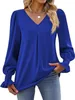 ASKSA Damen Bluse V-Ausschnitt Chiffon Plissee Produktbild-Vorschau 3