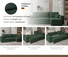 A collage of images showcasing a green sectional sofa with different features highlighted. Produktbild-Vorschau