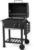 A black charcoal grill with the lid open, shown on a white background. Podgląd zdjęcia produktu