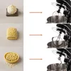 Collage showing three steps of food preparation with a stand mixer. Produktbild-Vorschau