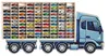 Modellauto-Regal für 80 Autos 1:64 – Wandregal & Setzkasten für Spielzeugautos, Lkw-Motiv, Blau, Birken-Sperrholz – Detailansicht der Fächer Produktbild-Vorschau
