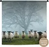 MuchoWow® Wandteppich Wandbehang Schaf - Baum - Nebel 90x90 Produktbild-Vorschau 1