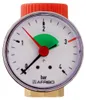 A close-up of a pressure gauge with a red cap. Produktbild-Vorschau