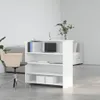 A white reception desk in a modern office setting with a chair and a plant. Anteprima dell’immagine prodotto
