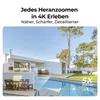 A modern white house with a swimming pool and outdoor furniture, with a zoomed-in view of the furniture. Produktbild-Vorschau
