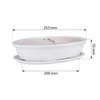 A white ceramic bonsai pot with a saucer, with dimensions indicated by lines and text. Produktbild-Vorschau