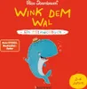 A cartoon whale wearing a hat, with text and badges on a red background. Voir les images du produit