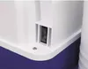 A close-up view of a black on/off switch on a white plastic surface, with a blue surface visible below. Voir les images du produit