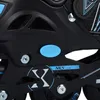 A close-up view of a black inline skate with blue accents and text. Anteprima dell’immagine prodotto